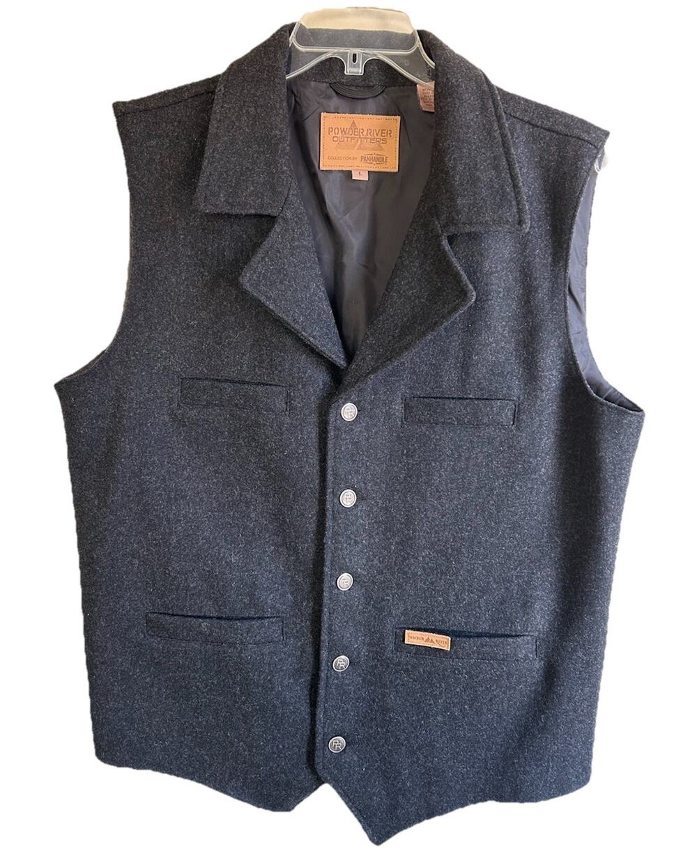 Powder River Outfitters Wool Western Vest Men Large Gray Cowboy Ranch